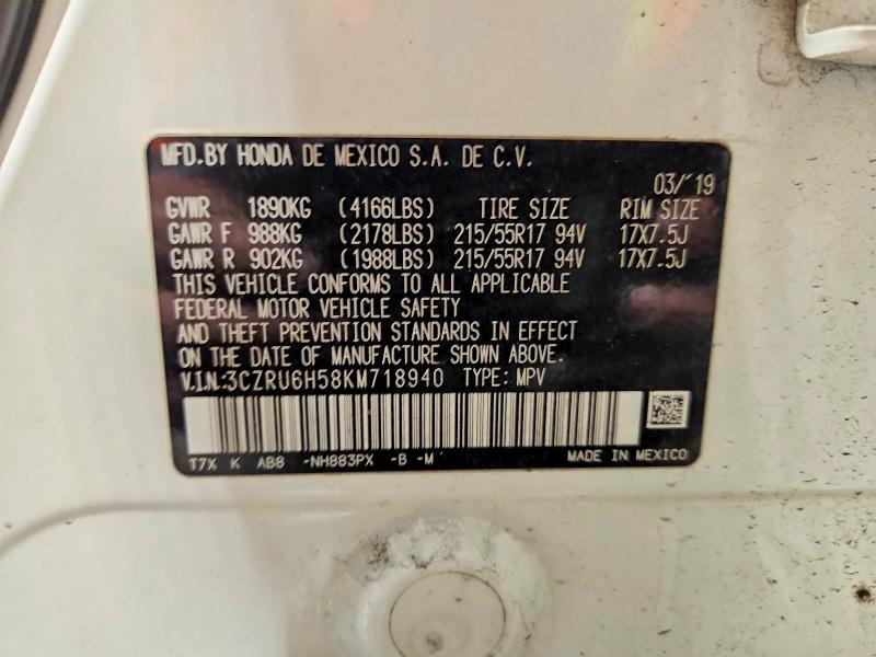 2019 Honda Hr-v მანქანა იყიდება აუქციონზე, vin: 3CZRU6H58KM718940, აუქციონის ნომერი: 55627316