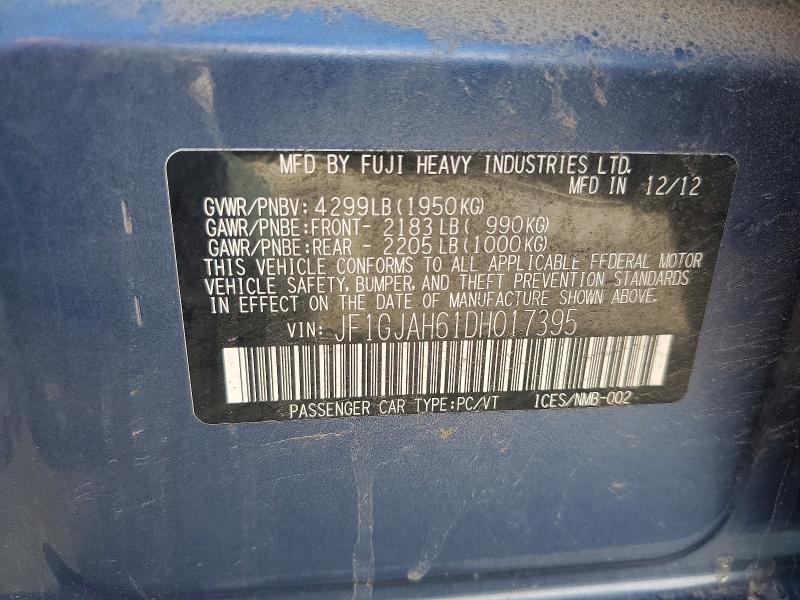 Aukcja sprzedaży 2013 Subaru Impreza, vin: JF1GJAH61DH017395, numer aukcji: 55723286