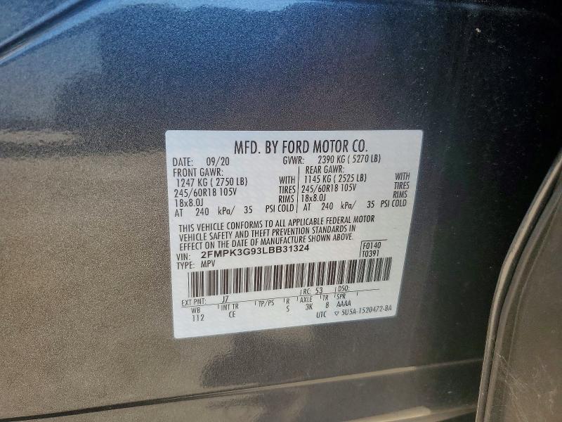 2020 Ford Edge მანქანა იყიდება აუქციონზე, vin: 2FMPK3G93LBB31324, აუქციონის ნომერი: 57494866