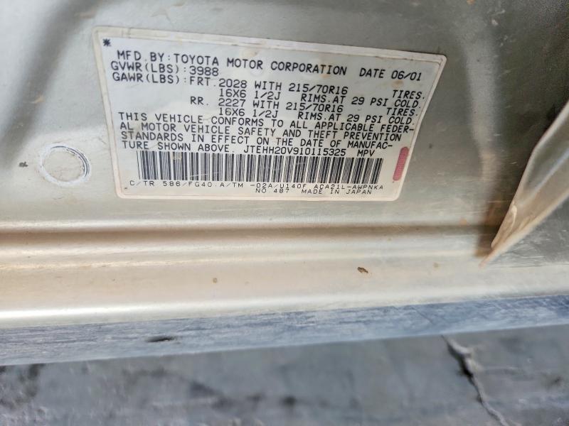 58070816 :رقم المزاد ، JTEHH20V910115325 vin ، 2001 Toyota Rav4 مزاد بيع