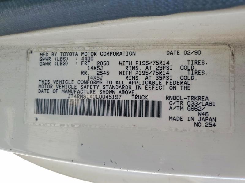 57216306 :رقم المزاد ، JT4RN81A0L0045197 vin ، 1990 Toyota Pickup مزاد بيع