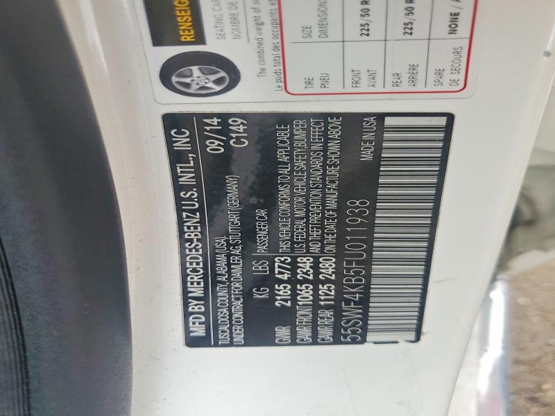 56663756 :رقم المزاد ، 55SWF4KB5FU011938 vin ، 2015 Mercedes-benz C مزاد بيع