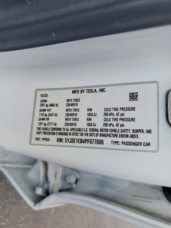 Aukcja sprzedaży 2023 Tesla Model 3, vin: 5YJ3E1EB4PF677806, numer aukcji: 59356306