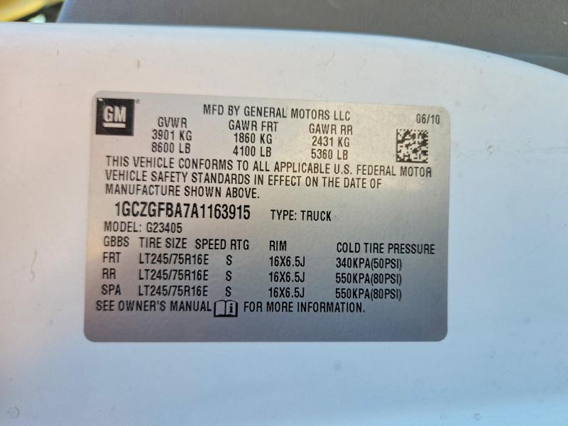58452146 :رقم المزاد ، 1GCZGFBA7A1163915 vin ، 2010 Chevrolet Express G2500 مزاد بيع