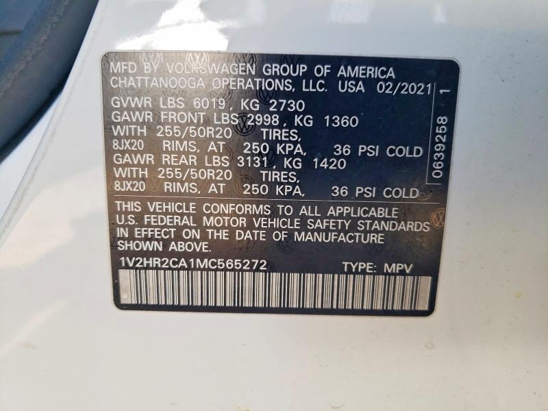 Aukcja sprzedaży 2021 Volkswagen Atlas, vin: 1V2HR2CA1MC565272, numer aukcji: 58415456