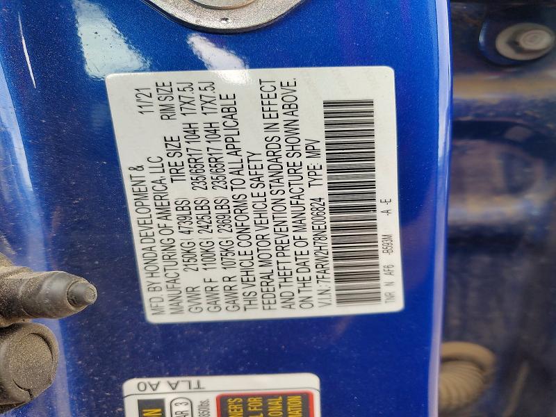 2022 Honda Cr-v მანქანა იყიდება აუქციონზე, vin: 7FARW2H78NE006824, აუქციონის ნომერი: 58202246