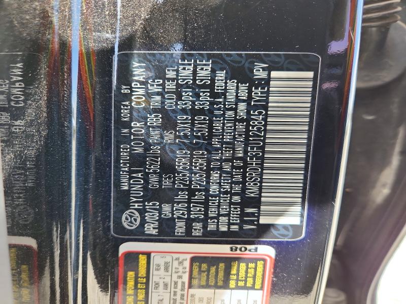 2015 Hyundai Santa Fe მანქანა იყიდება აუქციონზე, vin: KM8SRDHF3FU125845, აუქციონის ნომერი: 56497676