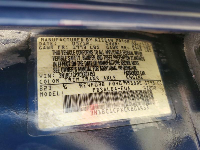 Aukcja sprzedaży 2012 Nissan Versa, vin: 3N1BC1CPXCK801453, numer aukcji: 58302966