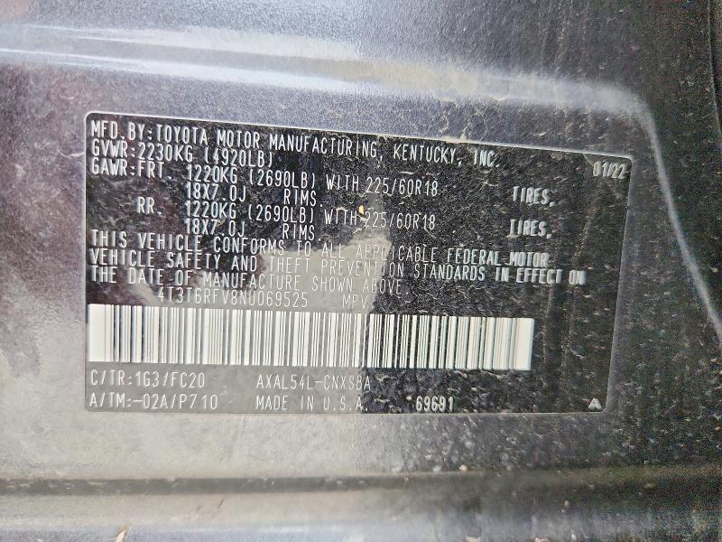 Aukcja sprzedaży 2022 Toyota Rav4, vin: 4T3T6RFV8NU069525, numer aukcji: 57319686