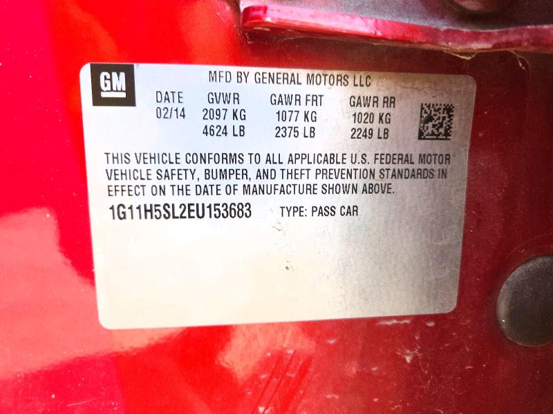 2014 Chevrolet Malibu მანქანა იყიდება აუქციონზე, vin: 1G11H5SL2EU153683, აუქციონის ნომერი: 56809476