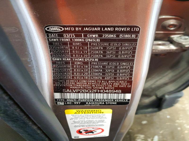 Продаж на аукціоні авто 2015 Land Rover Range Rover Evoque, vin: SALVP2BG2FH048948, номер лоту: 57746826