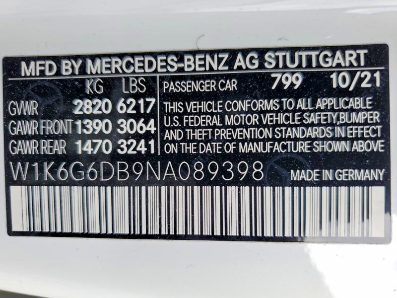 Aukcja sprzedaży 2022 Mercedes-benz S, vin: W1K6G6DB9NA089398, numer aukcji: 55907126