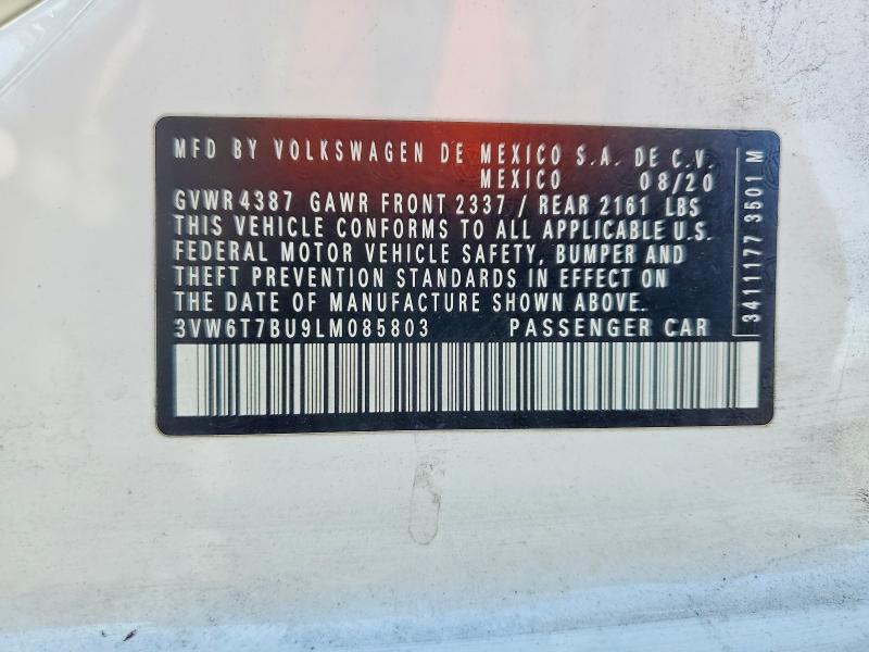 2020 Volkswagen Jetta მანქანა იყიდება აუქციონზე, vin: 3VW6T7BU9LM085803, აუქციონის ნომერი: 58772096