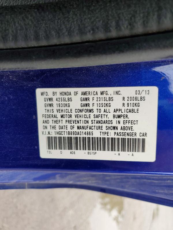 58074096 :رقم المزاد ، 1HGCT1B89DA014865 vin ، 2013 Honda Accord مزاد بيع