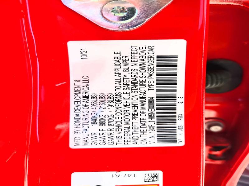 57140846 :رقم المزاد ، 19XFL1H85NE000804 vin ، 2022 Honda Civic مزاد بيع