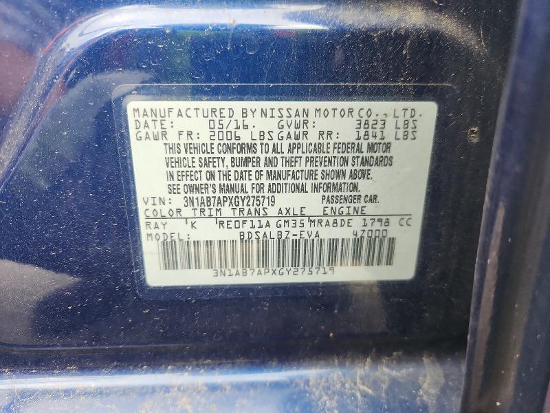 Aukcja sprzedaży 2016 Nissan Sentra, vin: 3N1AB7APXGY275719, numer aukcji: 55705046