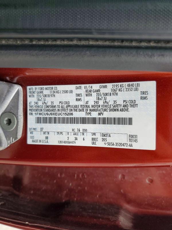 Продаж на аукціоні авто 2014 Ford Escape, vin: 1FMCU9J9XEUC15206, номер лоту: 58548996