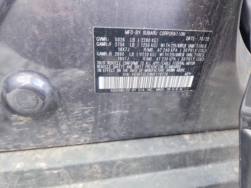 56626466 :رقم المزاد ، 4S4BTGLD9M3118216 vin ، 2021 Subaru Outback مزاد بيع