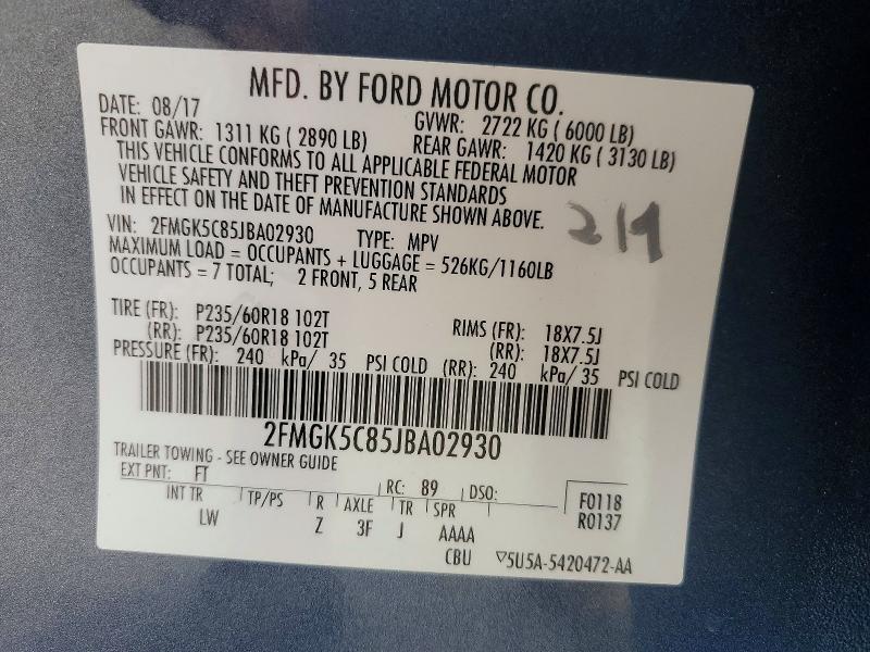 Продаж на аукціоні авто 2018 Ford Flex, vin: 2FMGK5C85JBA02930, номер лоту: 56451886