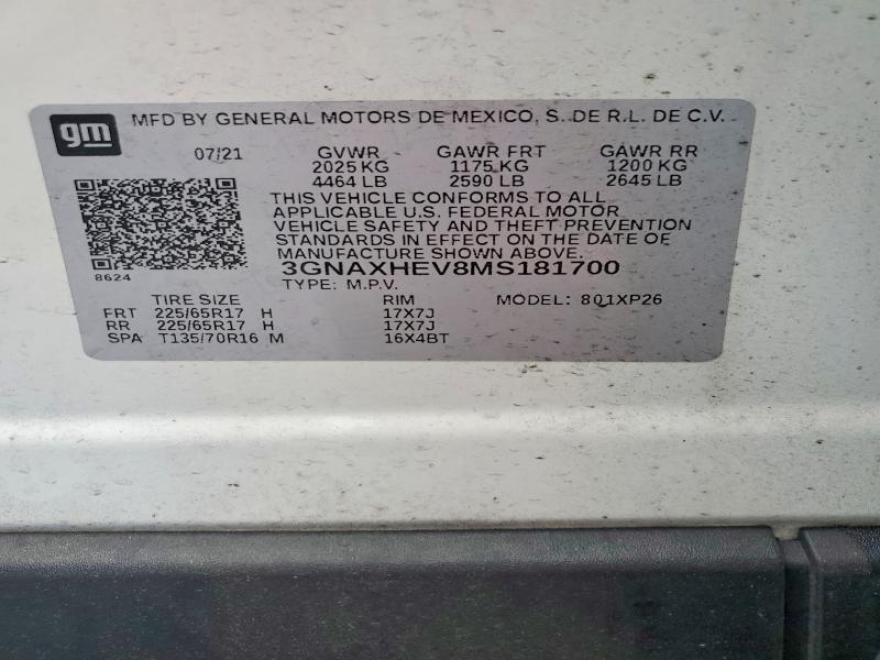 2021 Chevrolet Equinox მანქანა იყიდება აუქციონზე, vin: 3GNAXHEV8MS181700, აუქციონის ნომერი: 57647096