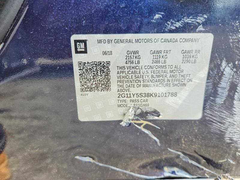 58097076 :رقم المزاد ، 2G11Y5S38K9101788 vin ، 2019 Chevrolet Impala مزاد بيع