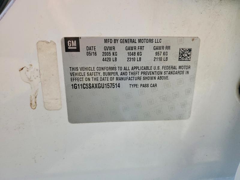 Aukcja sprzedaży 2016 Chevrolet Malibu Limited, vin: 1G11C5SAXGU157514, numer aukcji: 57549756
