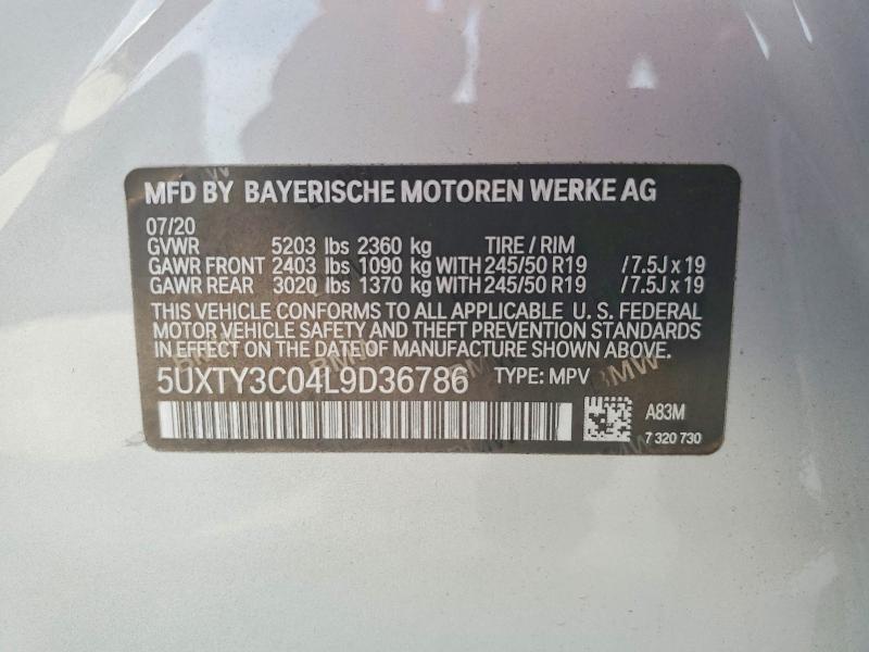 Продажа на аукционе авто 2020 Bmw X3, vin: 5UXTY3C04L9D36786, номер лота: 57842456