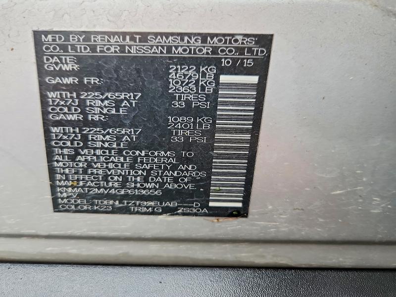 57433936 :رقم المزاد ، KNMAT2MV4GP613656 vin ، 2016 Nissan Rogue مزاد بيع