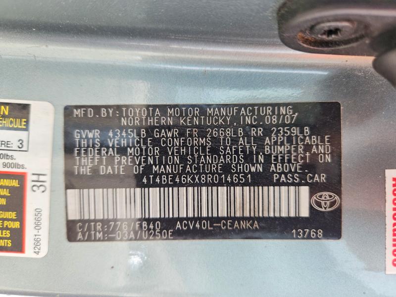 57331626 :رقم المزاد ، 4T4BE46KX8R014651 vin ، 2008 Toyota Camry مزاد بيع