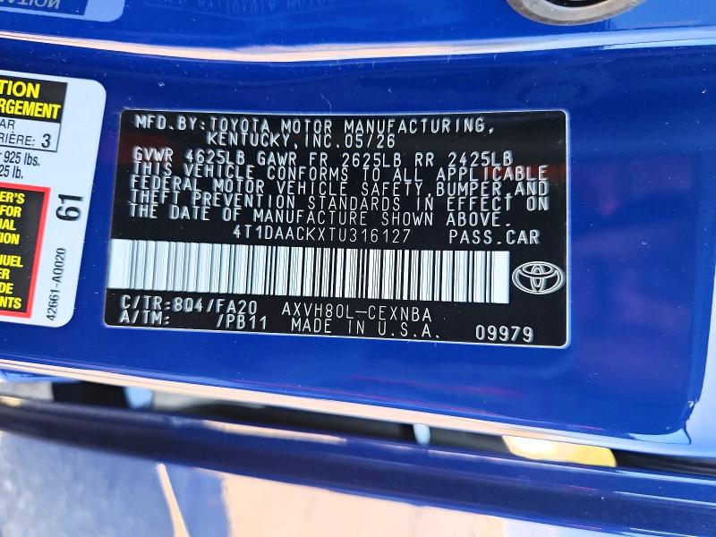 Aukcja sprzedaży 2026 Toyota Camry, vin: 4T1DAACKXTU316127, numer aukcji: 58286896