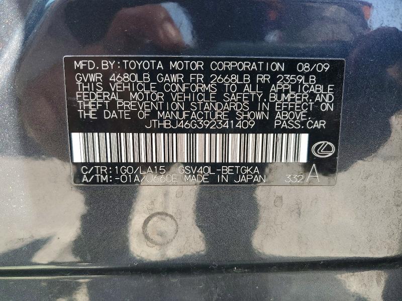 58912736 :رقم المزاد ، JTHBJ46G392341409 vin ، 2009 Lexus Es مزاد بيع