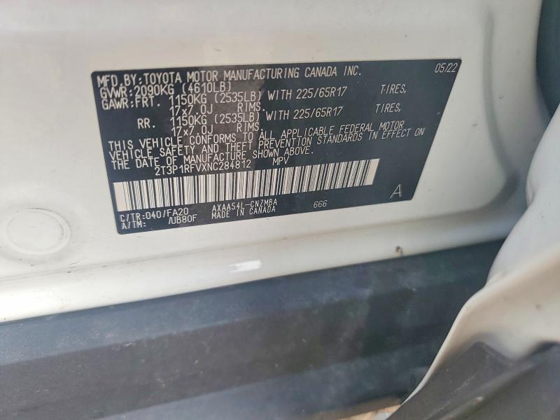 56477696 :رقم المزاد ، 2T3P1RFVXNC284812 vin ، 2022 Toyota Rav4 مزاد بيع