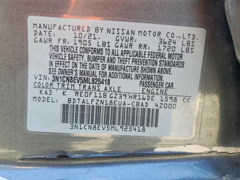 Aukcja sprzedaży 2021 Nissan Versa, vin: 3N1CN8EV5ML925418, numer aukcji: 58626776
