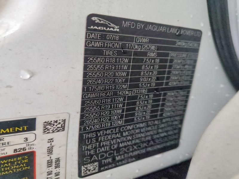 Продажа на аукционе авто 2019 Jaguar F-pace, vin: SADCL2GX3KA359394, номер лота: 57402546