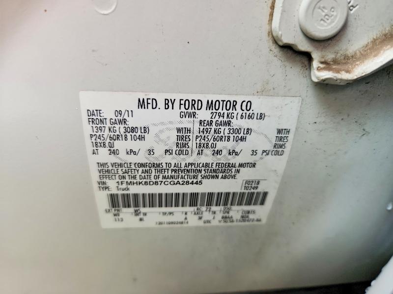 2012 Ford Explorer მანქანა იყიდება აუქციონზე, vin: 1FMHK8D87CGA28445, აუქციონის ნომერი: 53862336