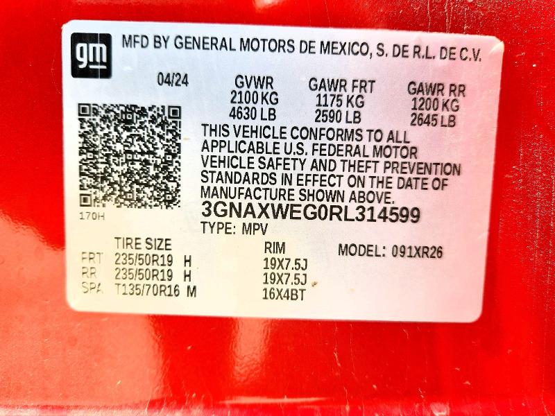 2024 Chevrolet Equinox მანქანა იყიდება აუქციონზე, vin: 3GNAXWEG0RL314599, აუქციონის ნომერი: 57431576