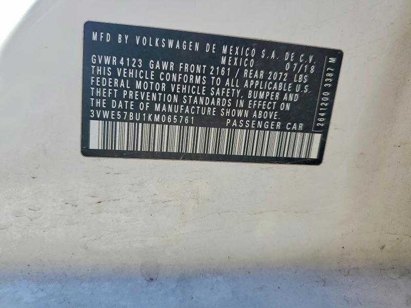 2019 Volkswagen Jetta მანქანა იყიდება აუქციონზე, vin: 3VWE57BU1KM065761, აუქციონის ნომერი: 57050486