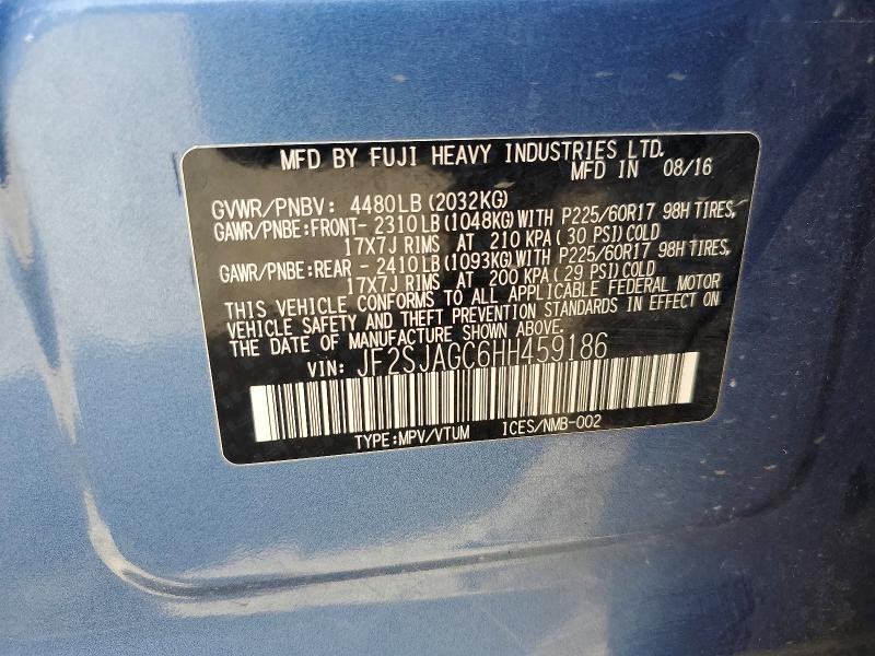 Aukcja sprzedaży 2017 Subaru Forester, vin: JF2SJAGC6HH459186, numer aukcji: 55586716