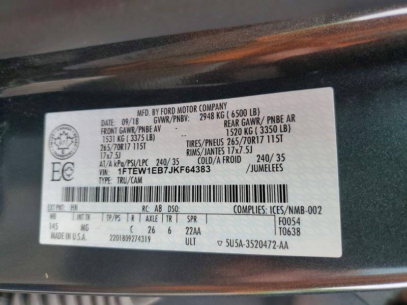 Aukcja sprzedaży 2018 Ford F150, vin: 1FTEW1EB7JKF64383, numer aukcji: 58607196