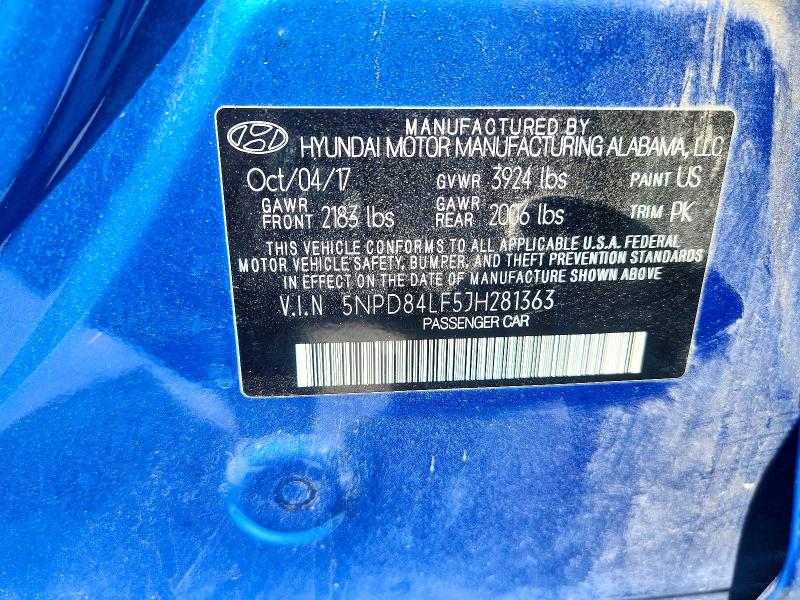 Продаж на аукціоні авто 2018 Hyundai Elantra, vin: 5NPD84LF5JH281363, номер лоту: 55647376