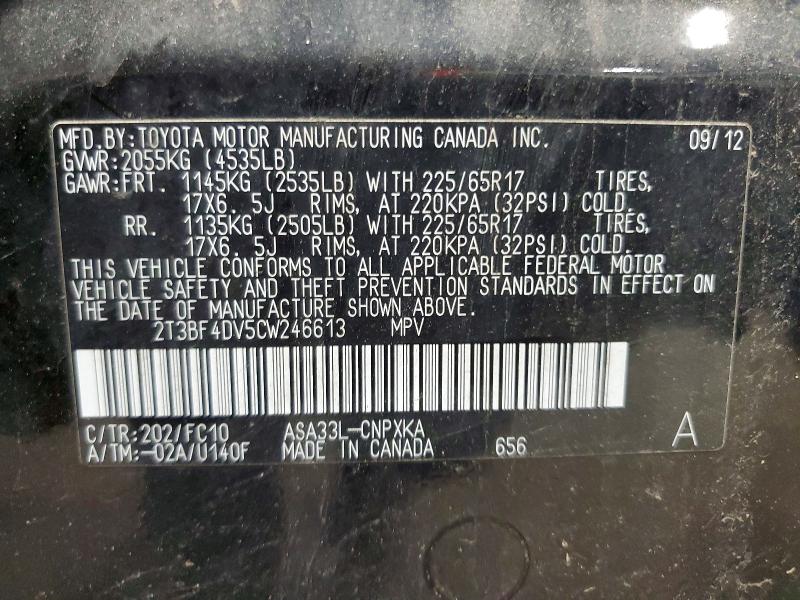 Продаж на аукціоні авто 2012 Toyota Rav4, vin: 2T3BF4DV5CW246613, номер лоту: 56702356