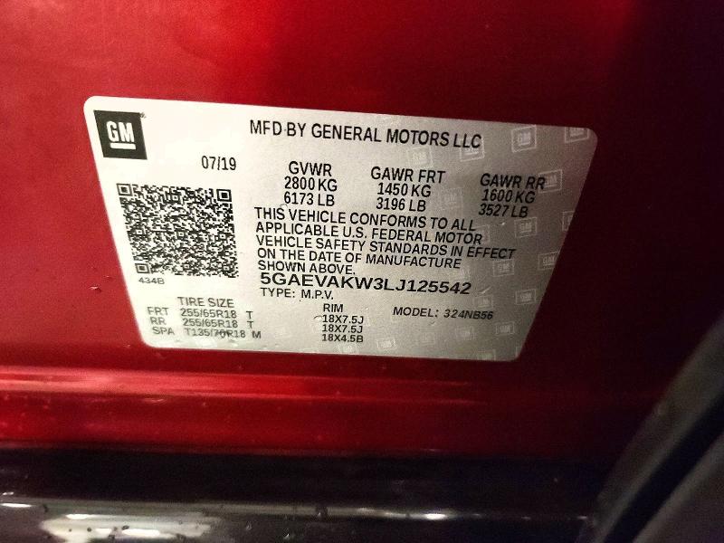 Продаж на аукціоні авто 2020 Buick Enclave, vin: 5GAEVAKW3LJ125542, номер лоту: 58435796
