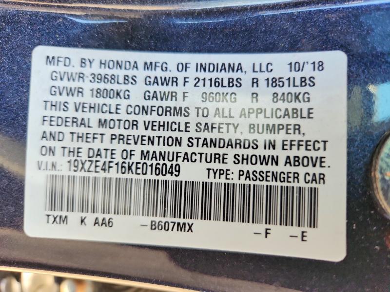 55813816 :رقم المزاد ، 19XZE4F16KE016049 vin ، 2019 Honda Insight مزاد بيع