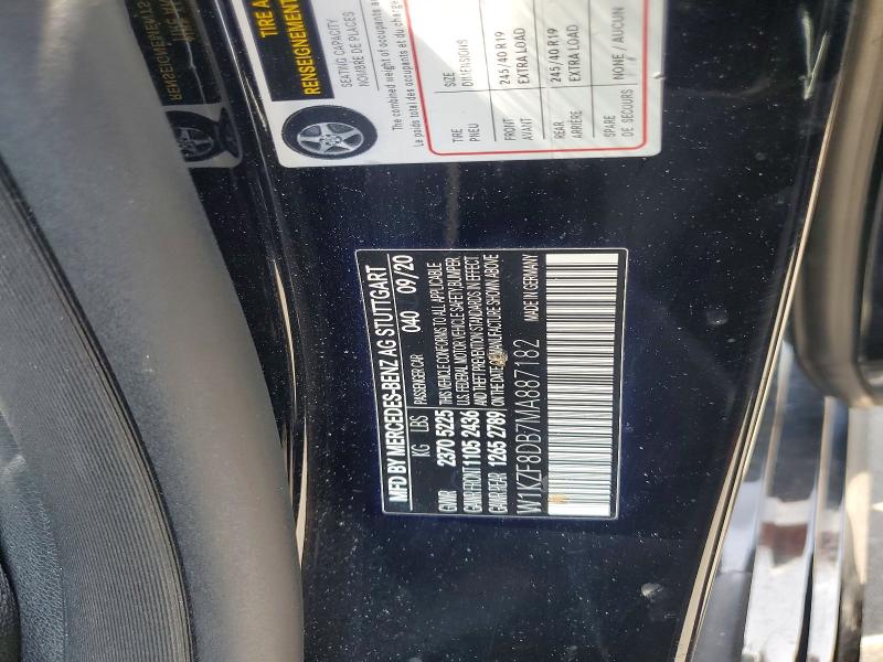 2021 Mercedes-benz E მანქანა იყიდება აუქციონზე, vin: W1KZF8DB7MA887182, აუქციონის ნომერი: 56610406