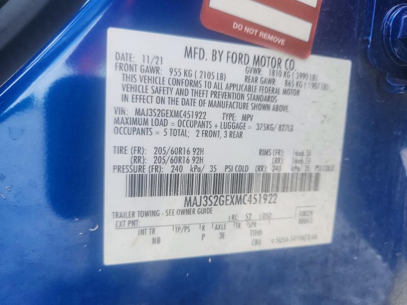 57083106 :رقم المزاد ، MAJ3S2GEXMC451922 vin ، 2021 Ford Ecosport مزاد بيع