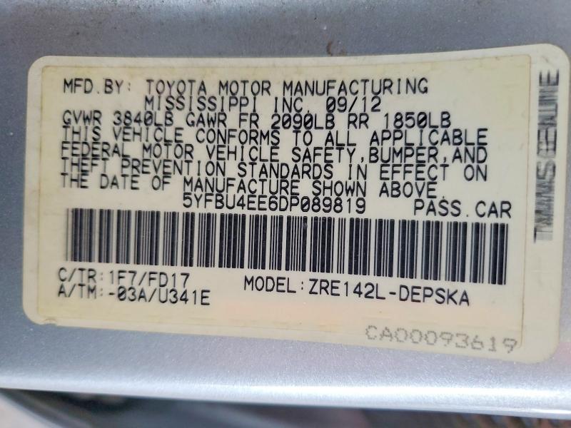 2013 Toyota Corolla მანქანა იყიდება აუქციონზე, vin: 5YFBU4EE6DP089819, აუქციონის ნომერი: 57561326