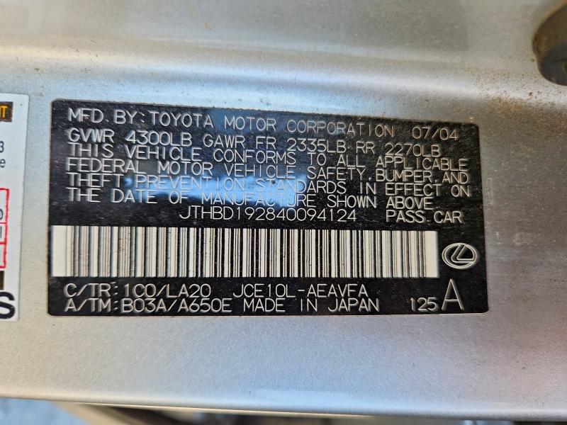 Продаж на аукціоні авто 2004 Lexus Is, vin: JTHBD192840094124, номер лоту: 57766506