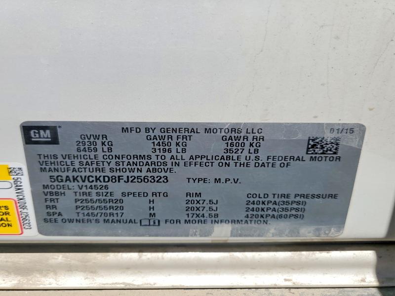 Продаж на аукціоні авто 2015 Buick Enclave, vin: 5GAKVCKD8FJ256323, номер лоту: 57919446