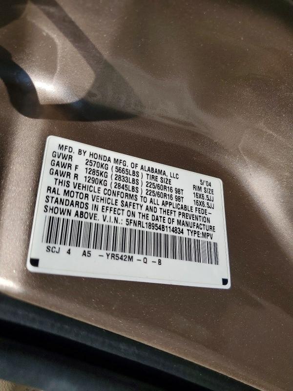 Продаж на аукціоні авто 2004 Honda Odyssey, vin: 5FNRL18954B114834, номер лоту: 58366646