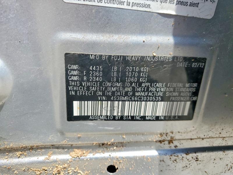 2012 Subaru Legacy მანქანა იყიდება აუქციონზე, vin: 4S3BMBC66C3030535, აუქციონის ნომერი: 56337896